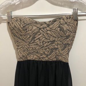 Black midi dress with sparkle tan detail
